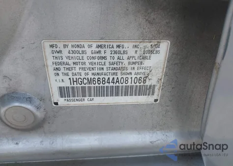 2004 Honda Accord Sdn Ex from USA, damaged, VIN 1HGCM66844A081068